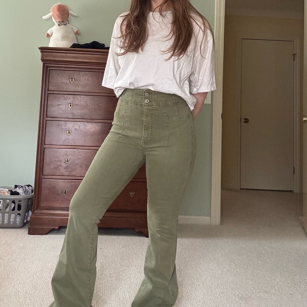 We The Free High-Rise Olive Green Wide-Leg Jade Flare Jeans